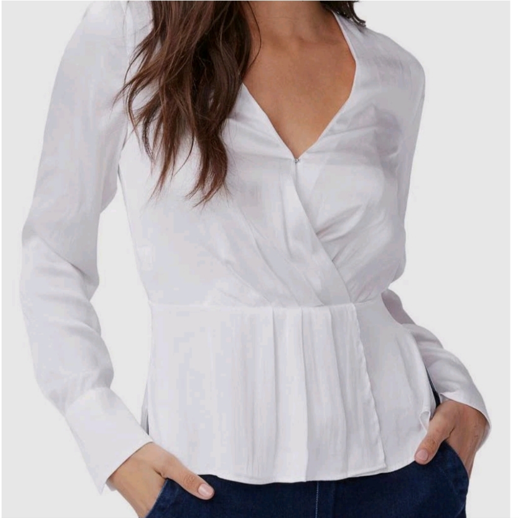 Paige Karla White Long Sleeve Faux Wrap Peplum Blouse Size Medium